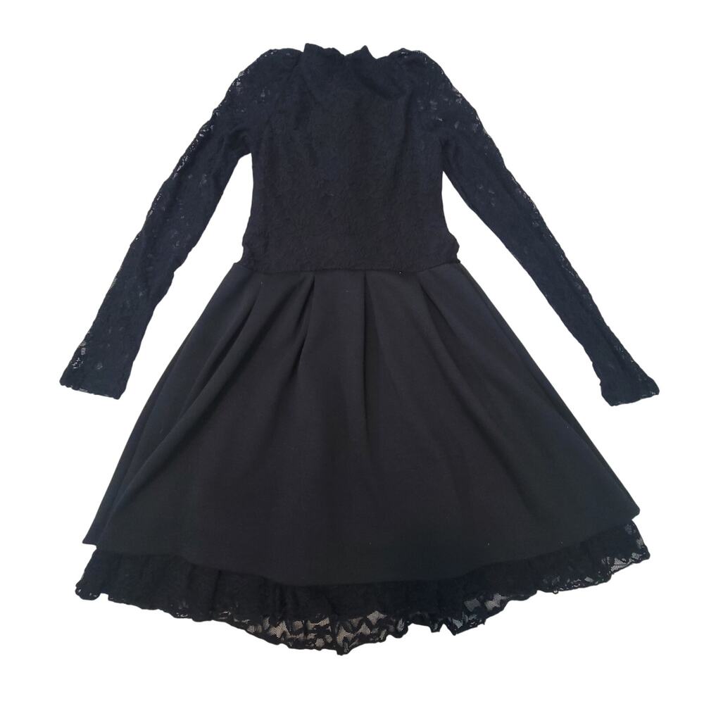 Guess Women’s Size M Lace Sleeve Fit and Flare Dress Black High Neck‎
